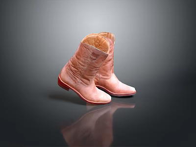 Pink Leather Boots With Wrinkled Design Red Sole And Soft Lining 3d model