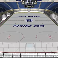 Spacious Ice Hockey Rink With GO IRISH Text Blue Seats And Hockey Markings