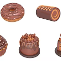 Various Delicious Chocolate Desserts Including Donut Roll Cupcake And Cakes