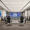 Modern Monitoring Room Interior With Big Screen And Office Chairs