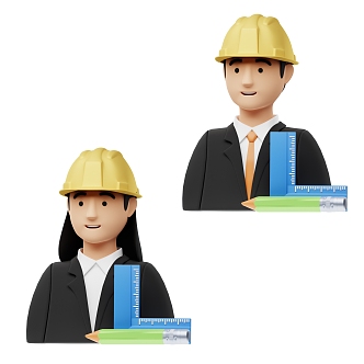 Modern Cartoon Men and Women Architects 3d model