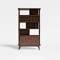 Dark Brown Solid Wood Decorative Cabinet With Open Shelves Louvered Panel And Cabinet Doors