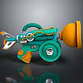 Cartoon Style Teal And Orange Weapon With Mechanical Wheel And Round Component