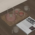 Stylish Glass Tea Set With Wooden Tray Red Tea And Teacups On Table