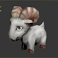 3D Model Of Cute White Lamb With Pink Red Spiral Horns And Red Hooves