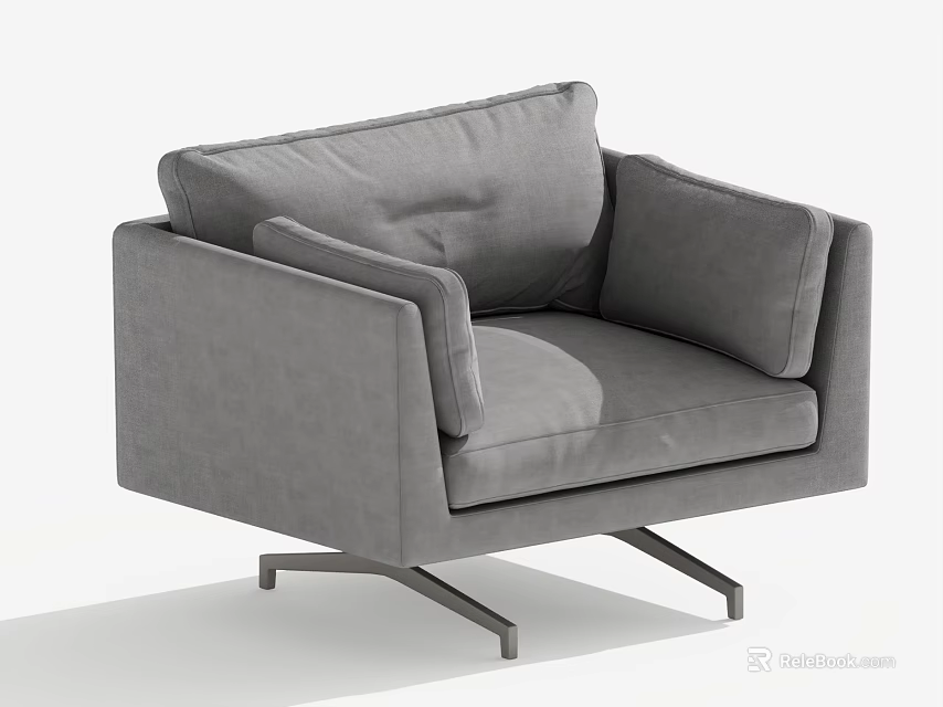 Comfortable Modern Gray Single Sofa With Armrests And Metal Legs 3d model 
