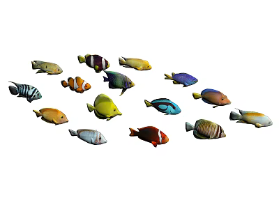 Various Colorful Tropical Fish Species With Vibrant Colors And Diverse Patterns 3d model