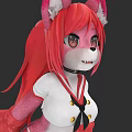Woman With Red Hair Fox Ears In White Top Black Collar And Gold Buttons