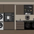 Modern Laundry Room Design With Dark Cabinets Washing Machines Dryers And Sink