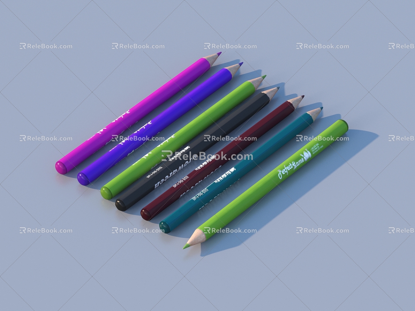 Pen Brush Colored Pen Stationery 3d model