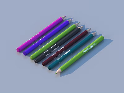 Derwent Colored Pencils in Various Colors Arranged Neatly on Blue Background 3d model