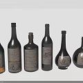Various Wine Bottles With Different Shapes And Vintage Labels Arranged In Row
