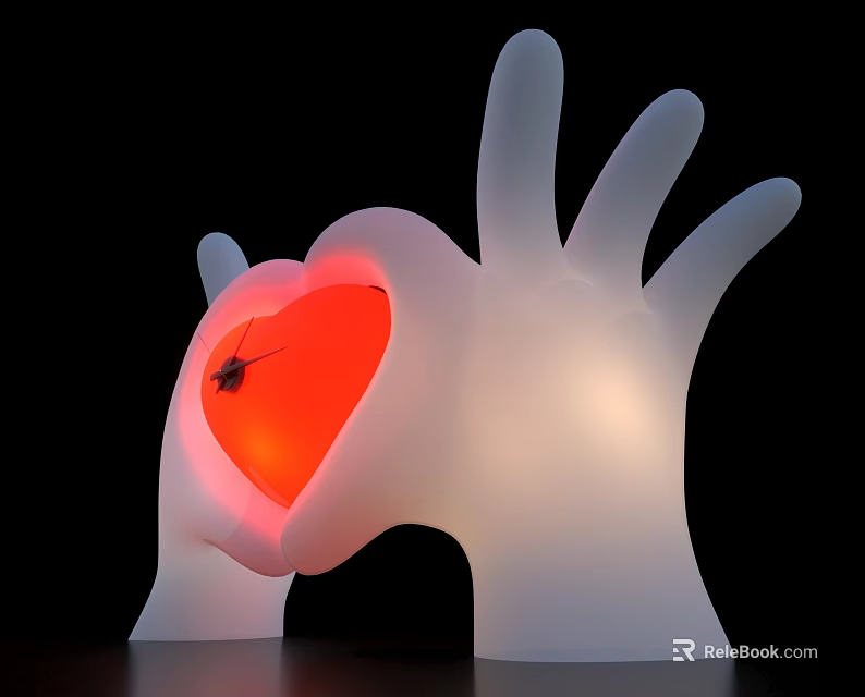 White Hand Shaped Art Installation With Illuminated Red Heart Center 3d model 