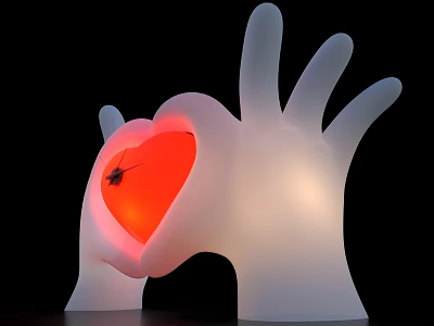 White Hand Shaped Art Installation With Illuminated Red Heart Center 3d model