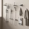Sleek Modern Bathroom Interior With Chrome Shower System Handheld Shower And Hanging Towels Bathrobe
