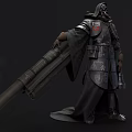 Fantasy Game Movie Character Wearing Intricate Armor With Flowing Cloak Holding Large Weapon