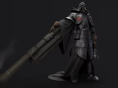 Fantasy Game Movie Character Wearing Intricate Armor With Flowing Cloak Holding Large Weapon 3d model