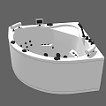 Modern Corner Whirlpool Bathtub With Massage Jets White Armrests And Control Panel