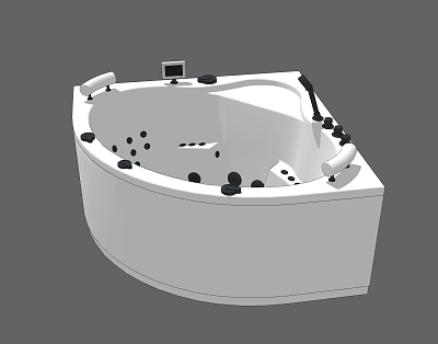 Modern Corner Whirlpool Bathtub With Massage Jets White Armrests And Control Panel 3d model