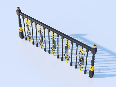 Ornate Black And Gold Metal Railing With Decorative Details And Finials 3d model
