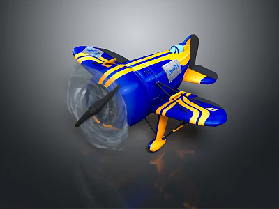 Detailed Blue and Yellow Passenger Airplane with Propeller on Gray Background 3d model