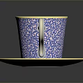 Elegant Blue And White Patterned Cup With Saucer And Gold Rim For Daily Use