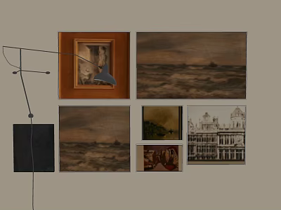 Assorted Art Paintings And Modern Floor Lamp For Interior Wall Decor 3d model