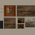 Assorted Art Paintings And Modern Floor Lamp For Interior Wall Decor