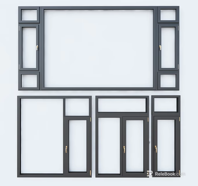 Black Frame Casement Windows With Modern Design And Various Configurations 3d model