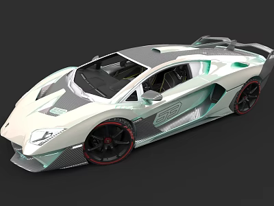 White And Green Sports Car With Sleek Body Design And Black Red Wheels 3d model
