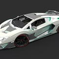 White And Green Sports Car With Sleek Body Design And Black Red Wheels
