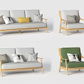 Modern Sofa Set with Wooden Frame Gray Green Cushions and Decorative Pillows for Living Room