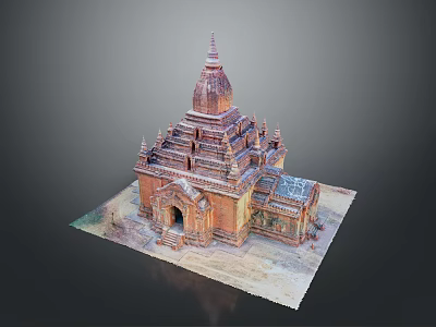 Ancient Temple Model With Pagoda Structure Decorative Spires And Brown Orange Design 3d model