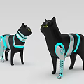 Black Cat Shaped Dolls With Turquoise Accents And Mechanical Design Features