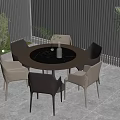 Modern Round Dining Table Set With Brown Beige Chairs And Indoor Plants