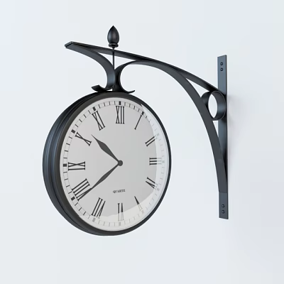 Stylish Wall Clock With Roman Numerals And Black Metal Bracket Design 3d model