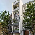 Modern Detached Villa With Multi Story Design Large Glass Windows Greenery Balconies And Surrounding Trees