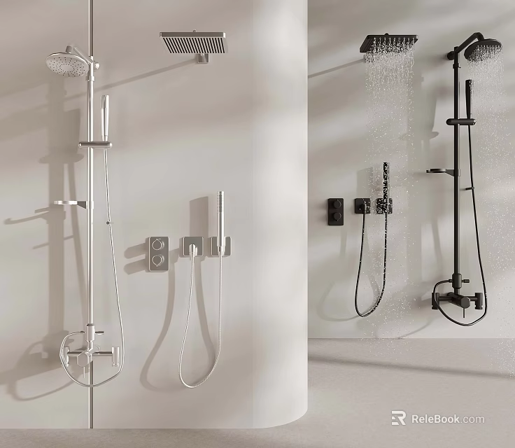 Other Bathroom Shower Fixtures With Silver Black Design Rain Shower Head And Handheld Sprayer 3d model 