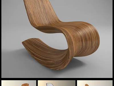 Modern Wooden Leisure Chair with Curved Design and Natural Wood Grain 3d model