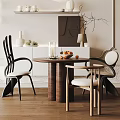 Stylish Dining Table Set With Round Wooden Table White Cushion Chairs And Decorative Cabinets