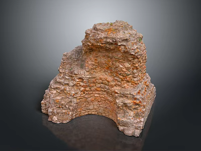 Modern Urban Park Showcasing Ancient Stone Wall Structure And Greenery 3d model