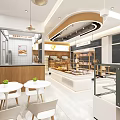 Modern Dessert Shop Interior With Glass Display Cases Fresh Pastries And Seating Area