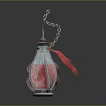 Decorative Colored Glass Lantern With Metal Frame Red Ribbon And Chain