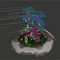 Modern 3D Island Scene With Large Tree Green Leaves Red Trunk Small Plants White Base