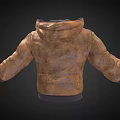Brown Leather Jacket With Hooded Design Zipper Pockets And Casual Style