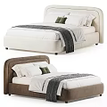 Beige and Brown Modern Upholstered Double Beds with White Sheets Gray Blanket and Green Pillows