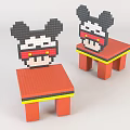 Pixel Art Mickey Mouse Themed Stools Featuring Red Seats And Yellow Borders 3d model