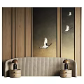 Elegant Bedroom Accent Wall With Wooden Paneling Crane Decorations And Bedhead Table Lamps