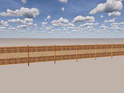 Natural Woven Bamboo Fence Under Blue Sky With White Clouds 3d model