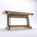 Modern Office Desk Featuring Wooden Desktop Blue Decorative Strip And Sturdy Legs